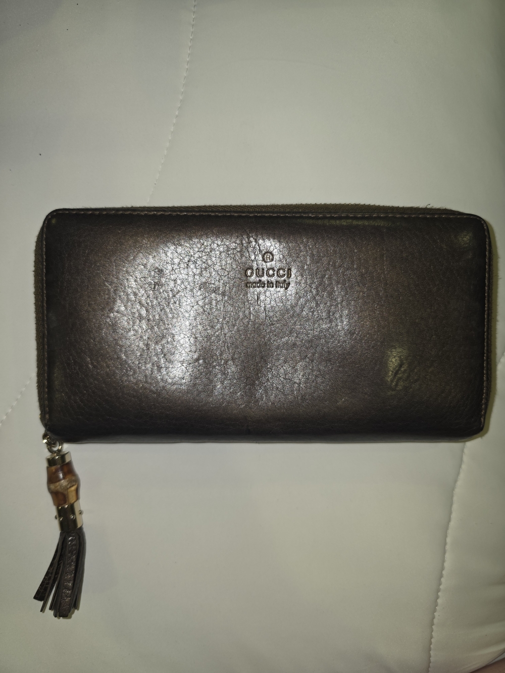 Gucci Dark Brown Bamboo Leather Zip-Around Wallet